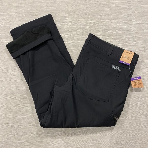 Eddie Bauer Fleece Lined Tech Pants Mens 40 x 30 Black Water Repellent Insulated - Picture 2 of 14